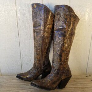 Dan Post Jilted Womens Crumpled Bronze Leather Cowboy Western Boots 10 M DP3709
